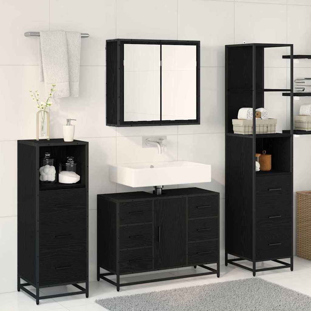 vidaXL Badezimmermöbel-Set 3 pcs Schwarz Eichen-Optik Holzwerkstoff