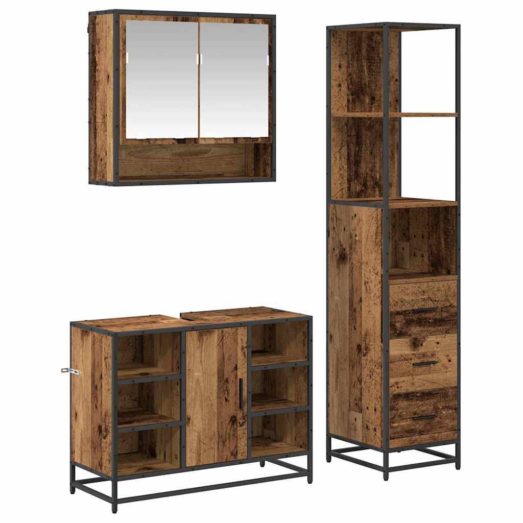 vidaXL Badezimmermöbel-Set mit Schubladen 3 pcs Altholz Holzwerkstoff