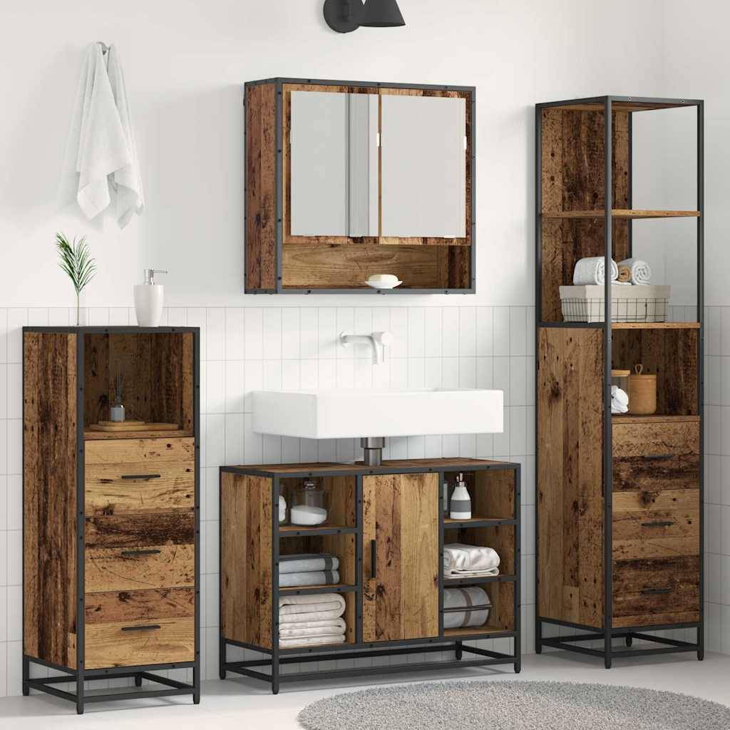 vidaXL Badezimmermöbel-Set mit Schubladen 3 pcs Altholz Holzwerkstoff