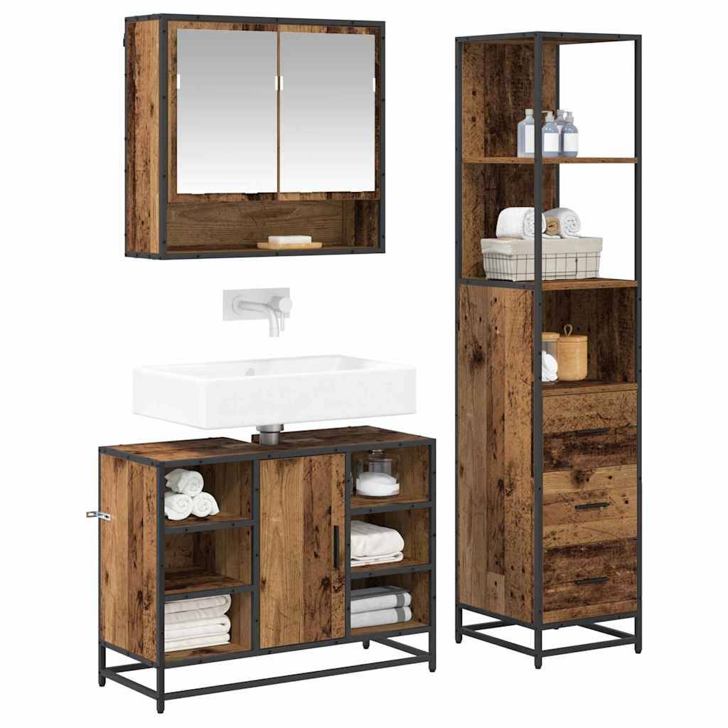 vidaXL Badezimmermöbel-Set mit Schubladen 3 pcs Altholz Holzwerkstoff