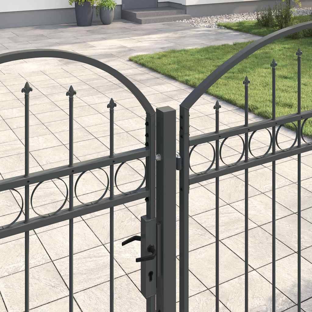 vidaXL Gartentor mit gewölbtem Oberteil Assen Grau 400 x 100 cm Stahl