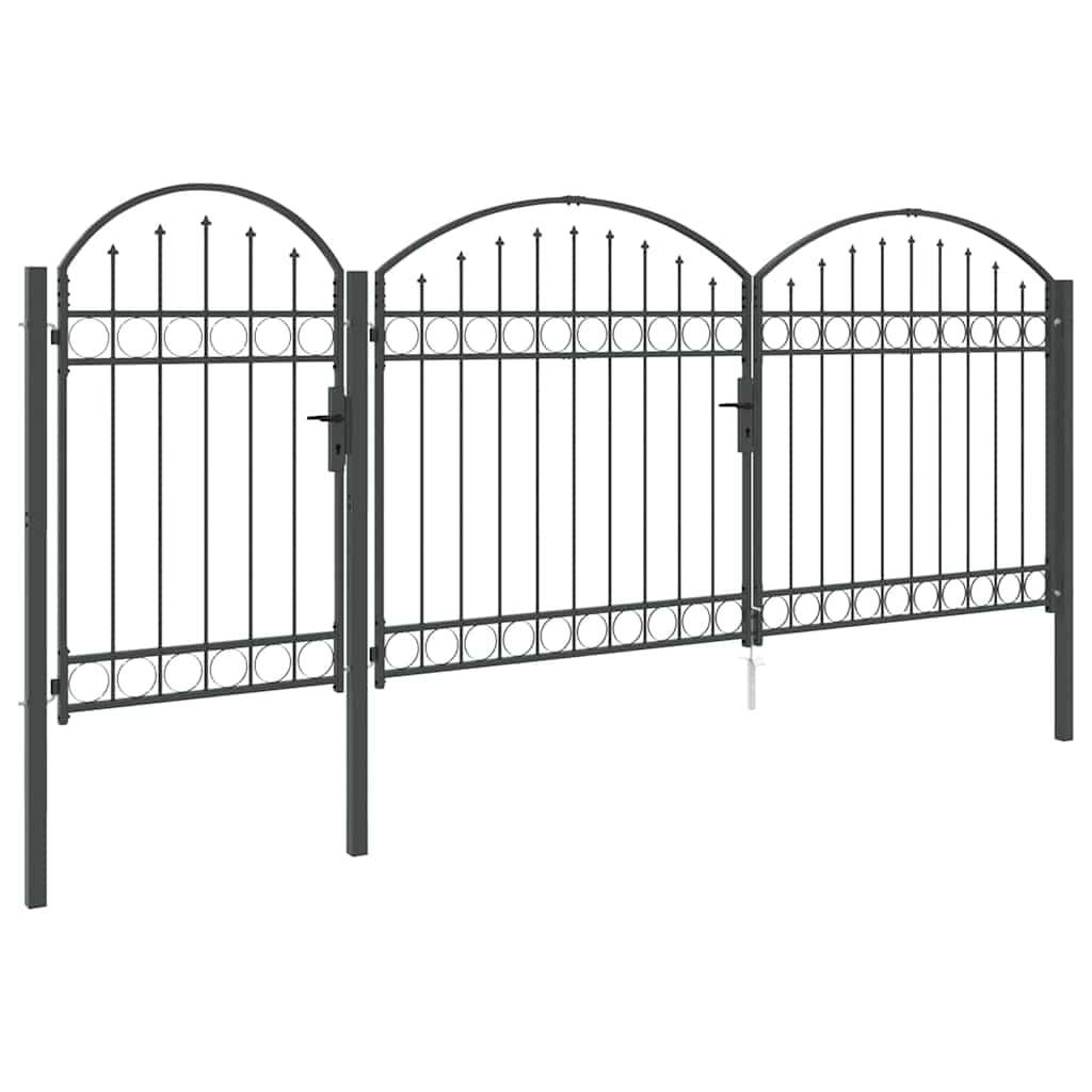 vidaXL Gartentor mit gewölbtem Oberteil Assen Grau 400 x 100 cm Stahl