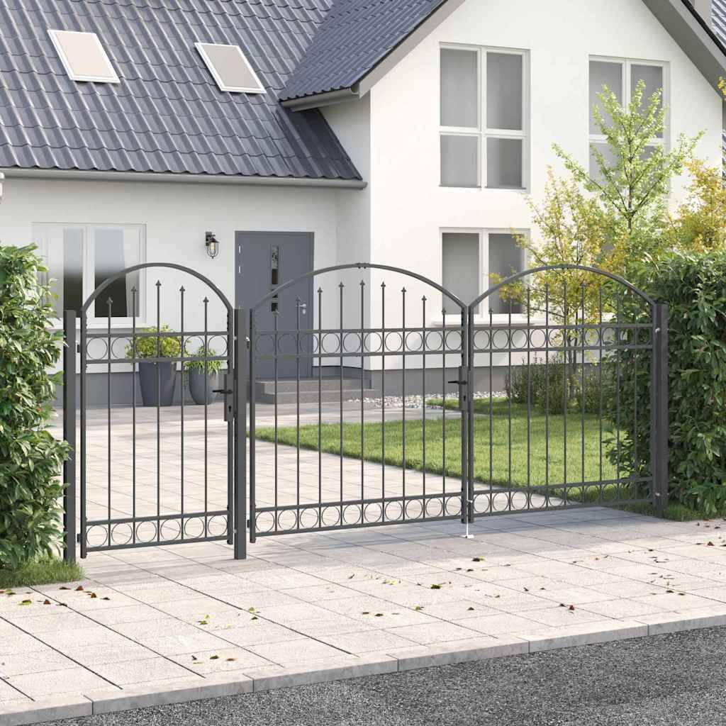 vidaXL Gartentor mit gewölbtem Oberteil Assen Grau 400 x 100 cm Stahl