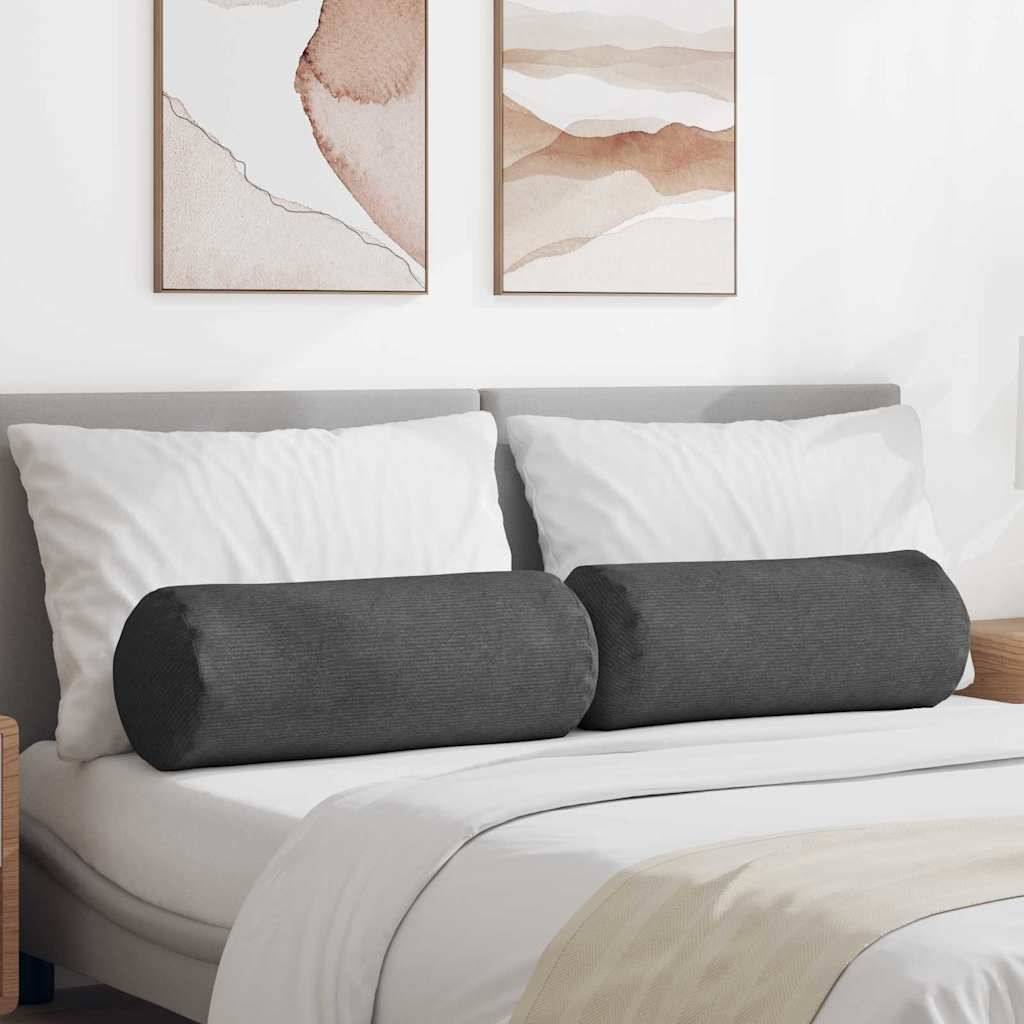 vidaXL Bolsterkissen 2 Stück Dunkelgrau Ø 25 x 70 cm Cordstoff