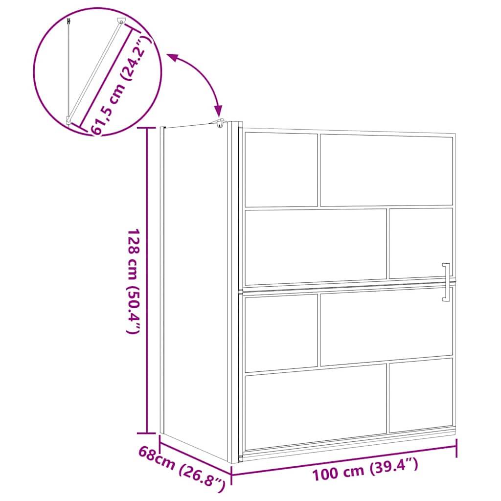 vidaXL Bad-Duschschirm Schwarz und Transparent 100 x 68 x 128 cm