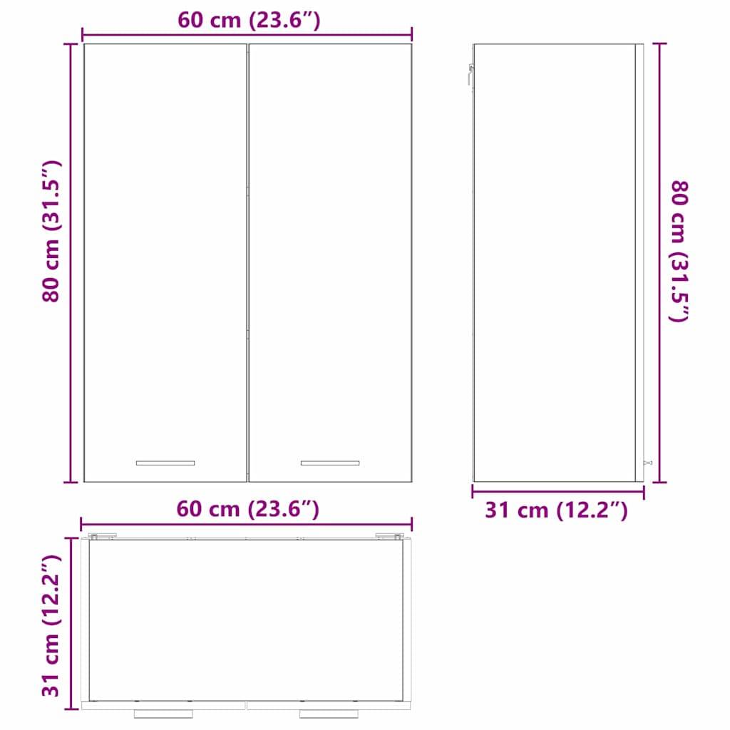vidaXL Hängeschrank mit Speicher Weiß 60 x 31 x 80 cm Holzwerkstoff