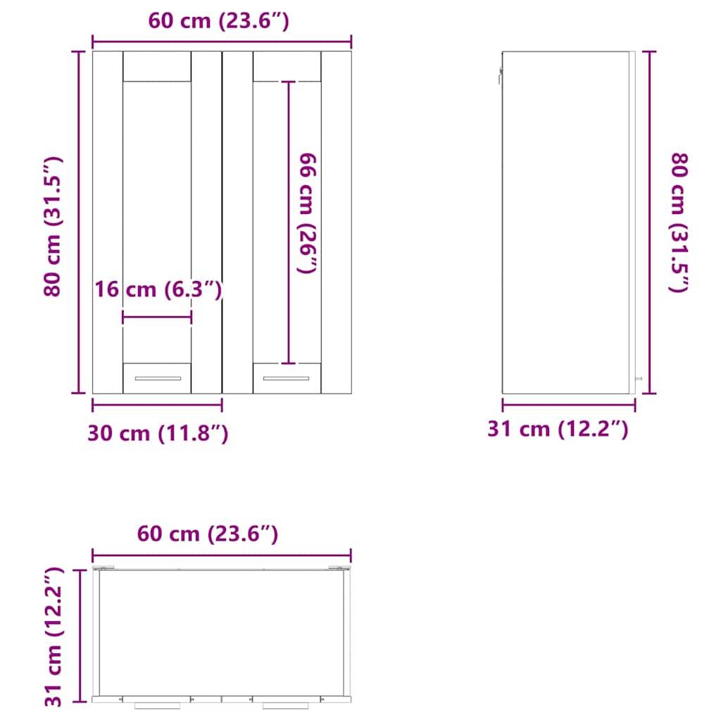 vidaXL Hängeschrank Schwarz Eichen-Optik 60 x 31 x 80 cm Holzwerkstoff