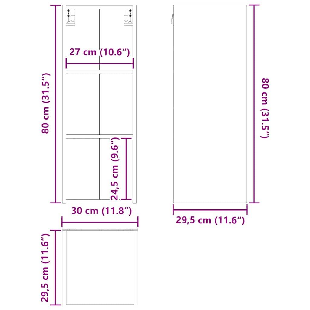 Diagramm einer Regaleinheit mit Abmessungen: 80 cm (31,5