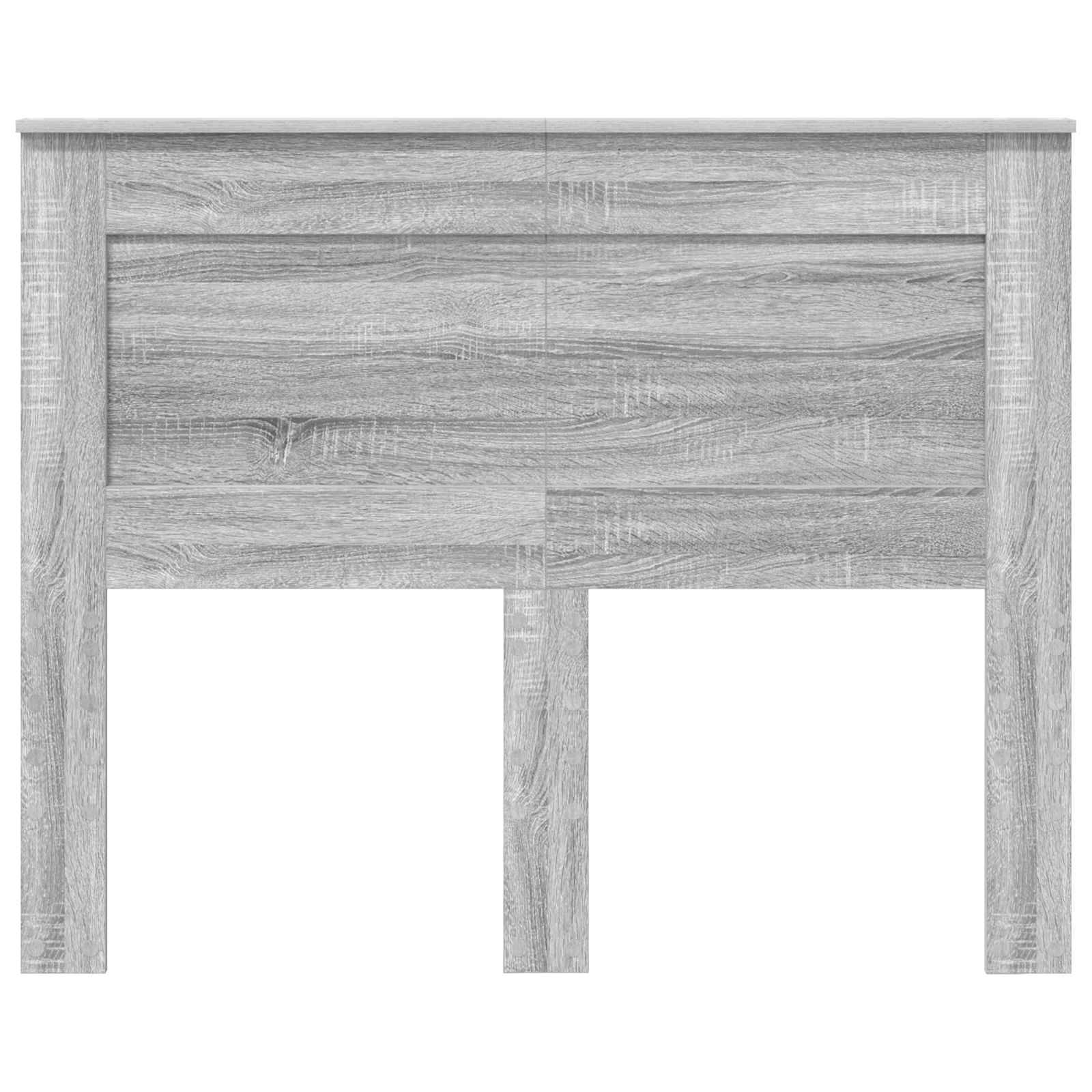Ein Kopfteil aus Holz mit hellem Graufinish, das ein einfaches, rechteckiges Design und zwei vertikale Stützpfosten aufweist, geeignet für einen Bettrahmen.