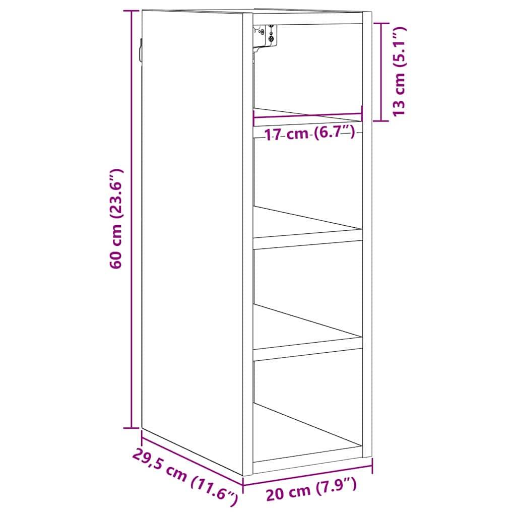 vidaXL Hängeschrank mit Regal Schwarz Eichen-Optik 20 x 29,5 x 60 cm