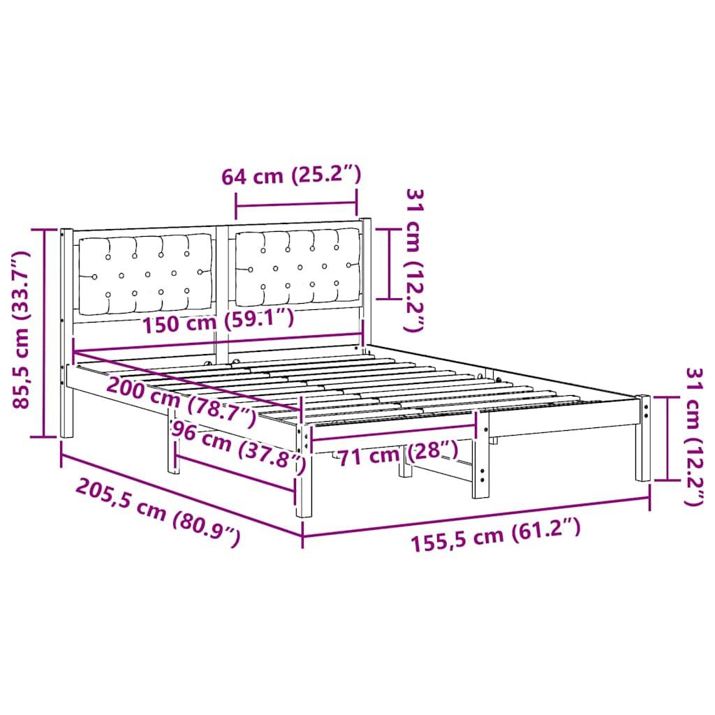 vidaXL Bettrahmen Hellgrau 150 x 200 cm Massives Kiefernholz