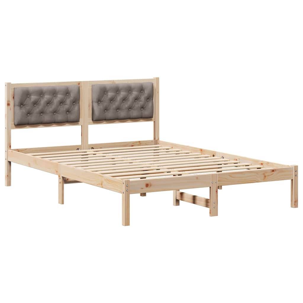 vidaXL Bettrahmen mit Kopfteil Taupe 140 x 190 cm Massives Kiefernholz