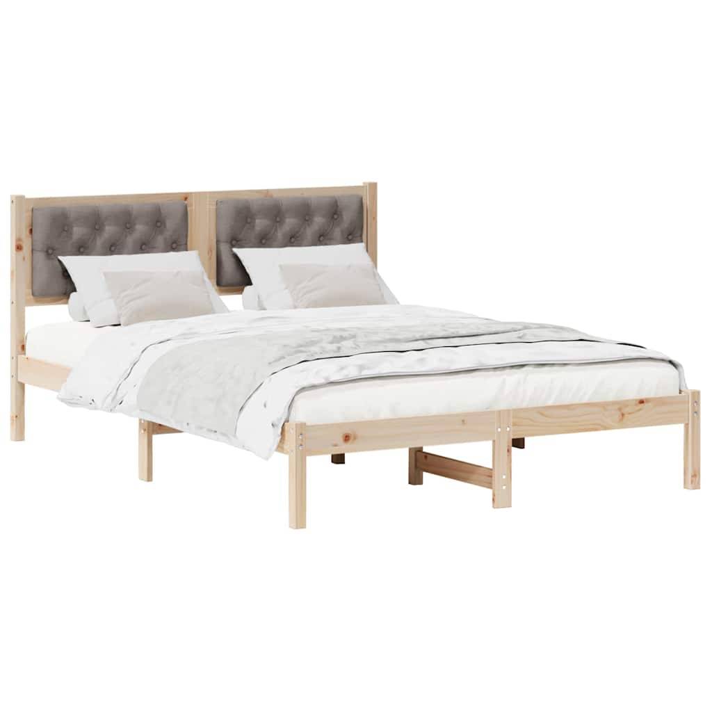 vidaXL Bettrahmen mit Kopfteil Taupe 140 x 190 cm Massives Kiefernholz