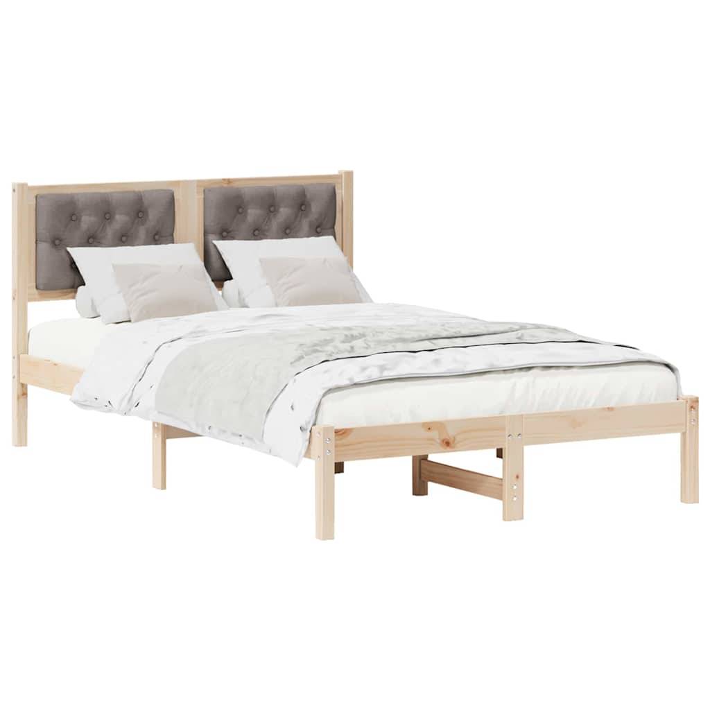 vidaXL Bettrahmen mit Kopfteil Taupe 135 x 190 cm Massives Kiefernholz