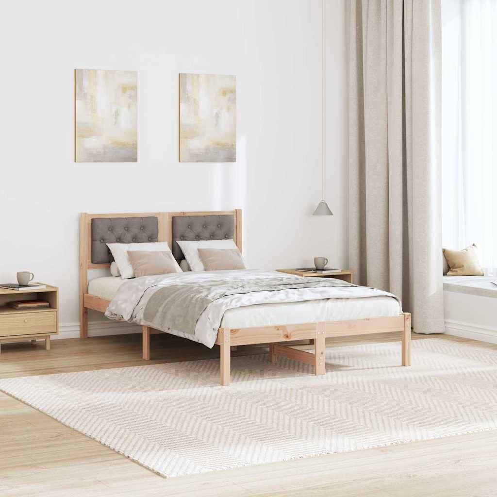 vidaXL Bettrahmen mit Kopfteil Taupe 135 x 190 cm Massives Kiefernholz