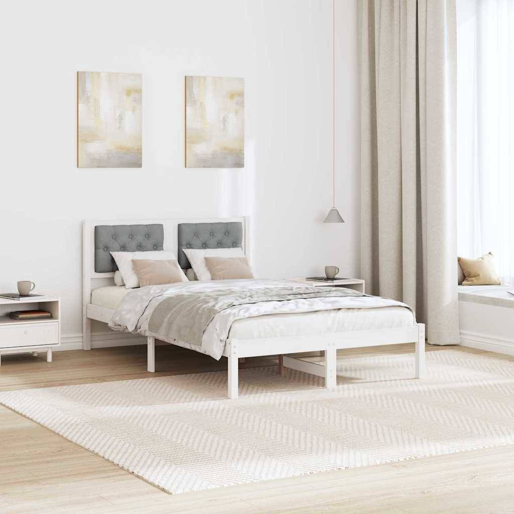 vidaXL Bettrahmen Hellgrau 135 x 190 cm Massives Kiefernholz