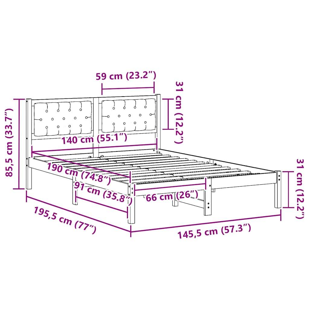 vidaXL Bettrahmen mit Kopfteil Taupe 140 x 190 cm Massives Kiefernholz