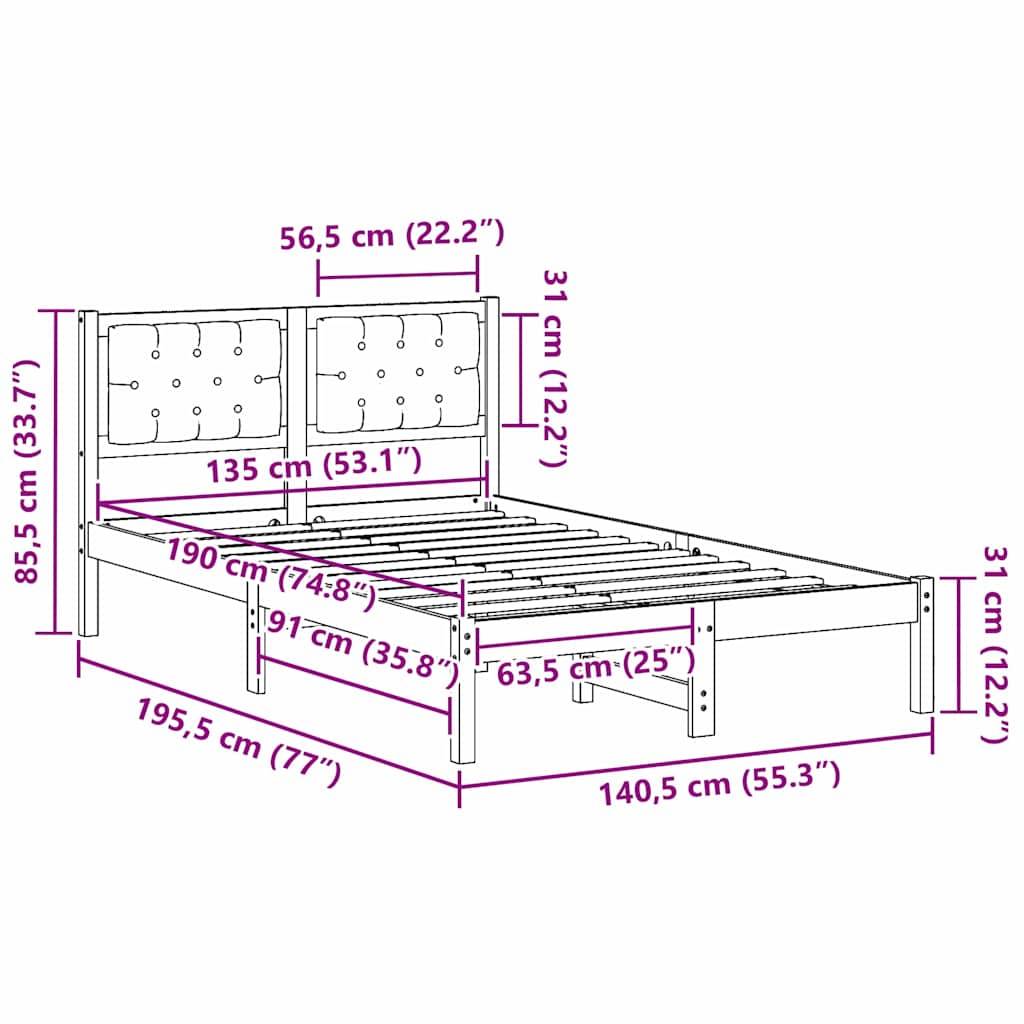 vidaXL Bettrahmen Hellgrau 135 x 190 cm Massives Kiefernholz