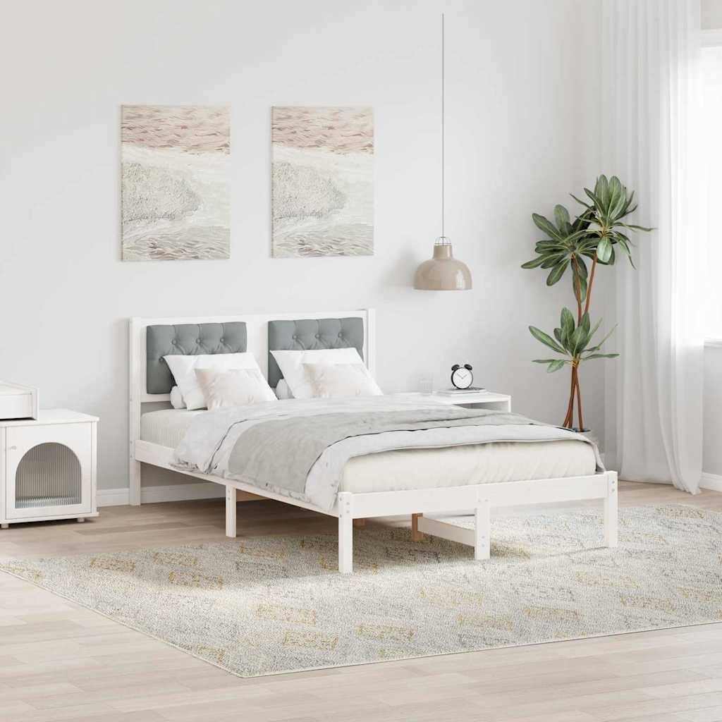 vidaXL Bettrahmen Hellgrau 135 x 190 cm Massives Kiefernholz