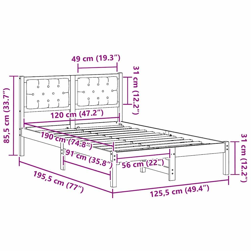 vidaXL Bettrahmen Dunkelgrau 120 x 190 cm Massives Kiefernholz