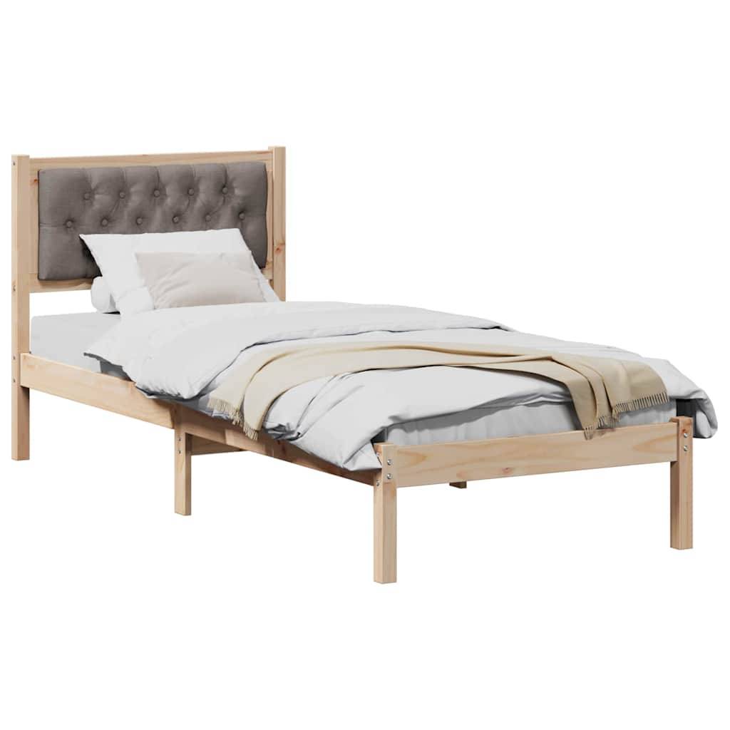 vidaXL Bettrahmen mit Kopfteil Taupe 90 x 200 cm Massives Kiefernholz