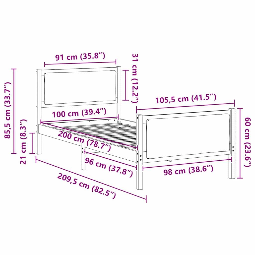 vidaXL Bettrahmen mit Kopfteil Schwarz 100 x 200 cm Stoff