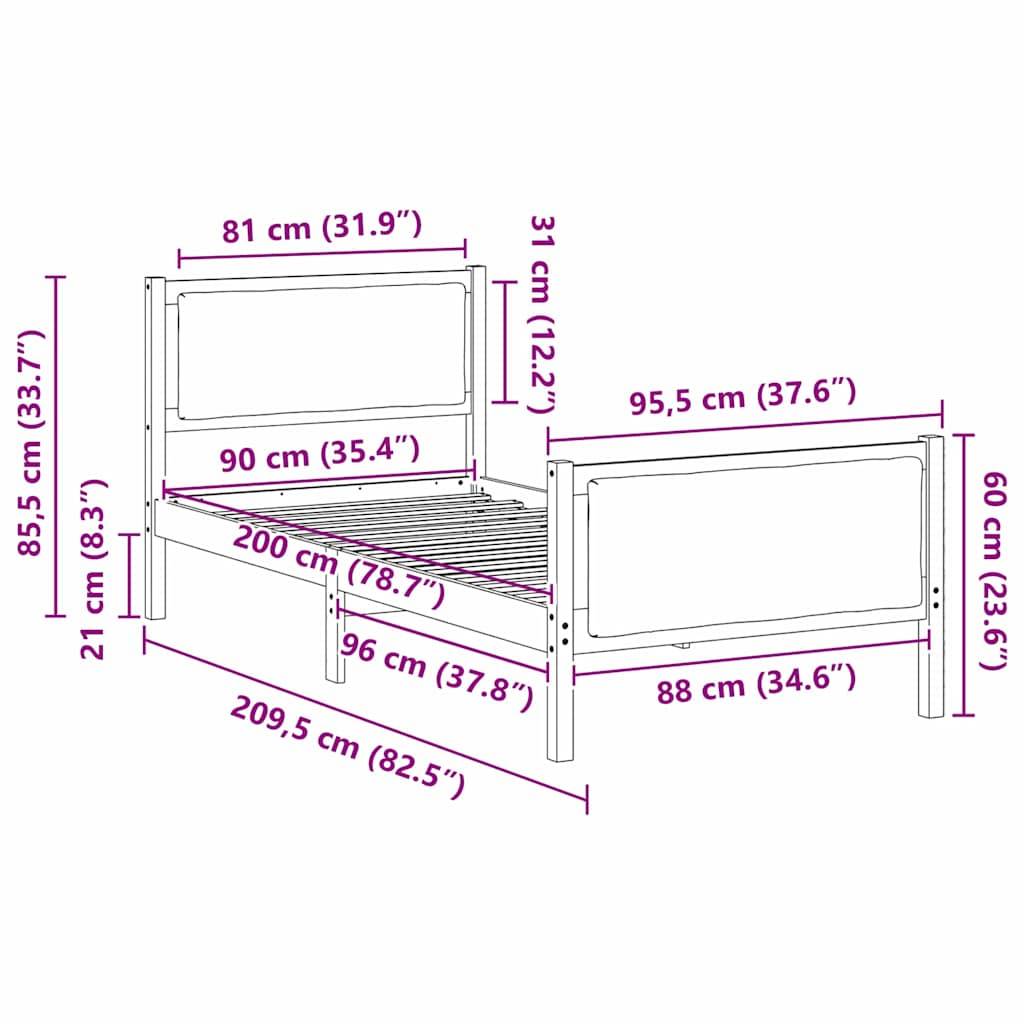vidaXL Bettrahmen mit Kopfteil Dunkelgrau 90 x 200 cm Stoff