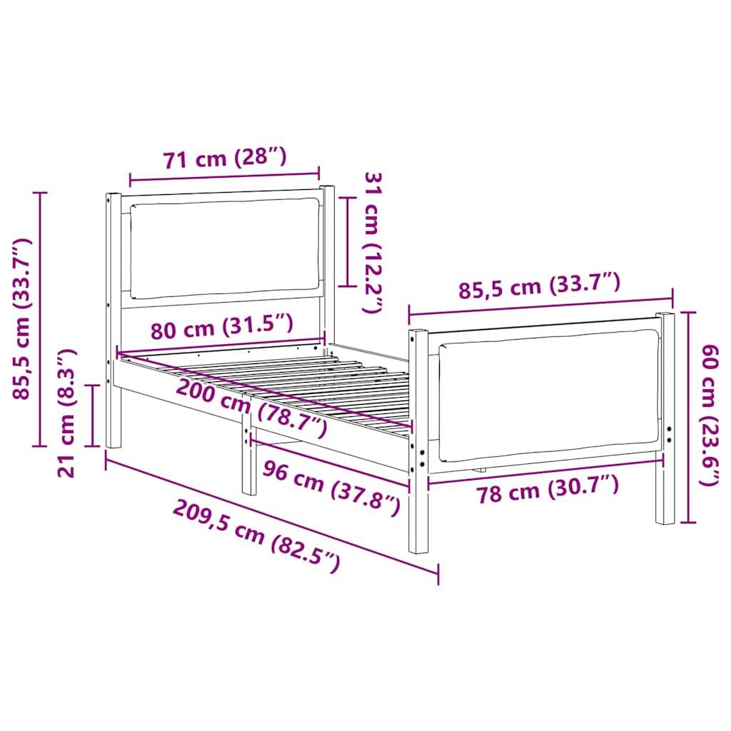 vidaXL Bettrahmen mit Kopfteil Dunkelgrau 80 x 200 cm Stoff