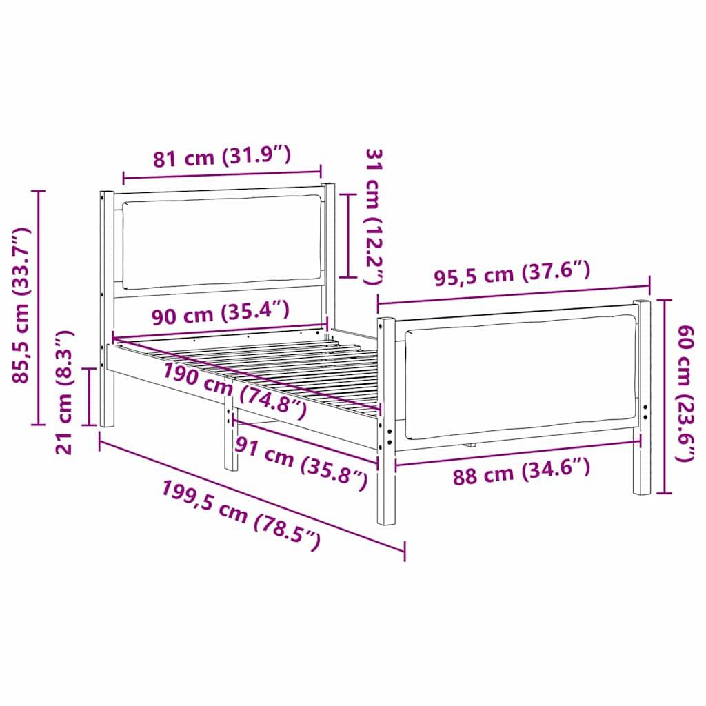 vidaXL Bettrahmen mit Kopfteil Hellgrau 90 x 190 cm Stoff