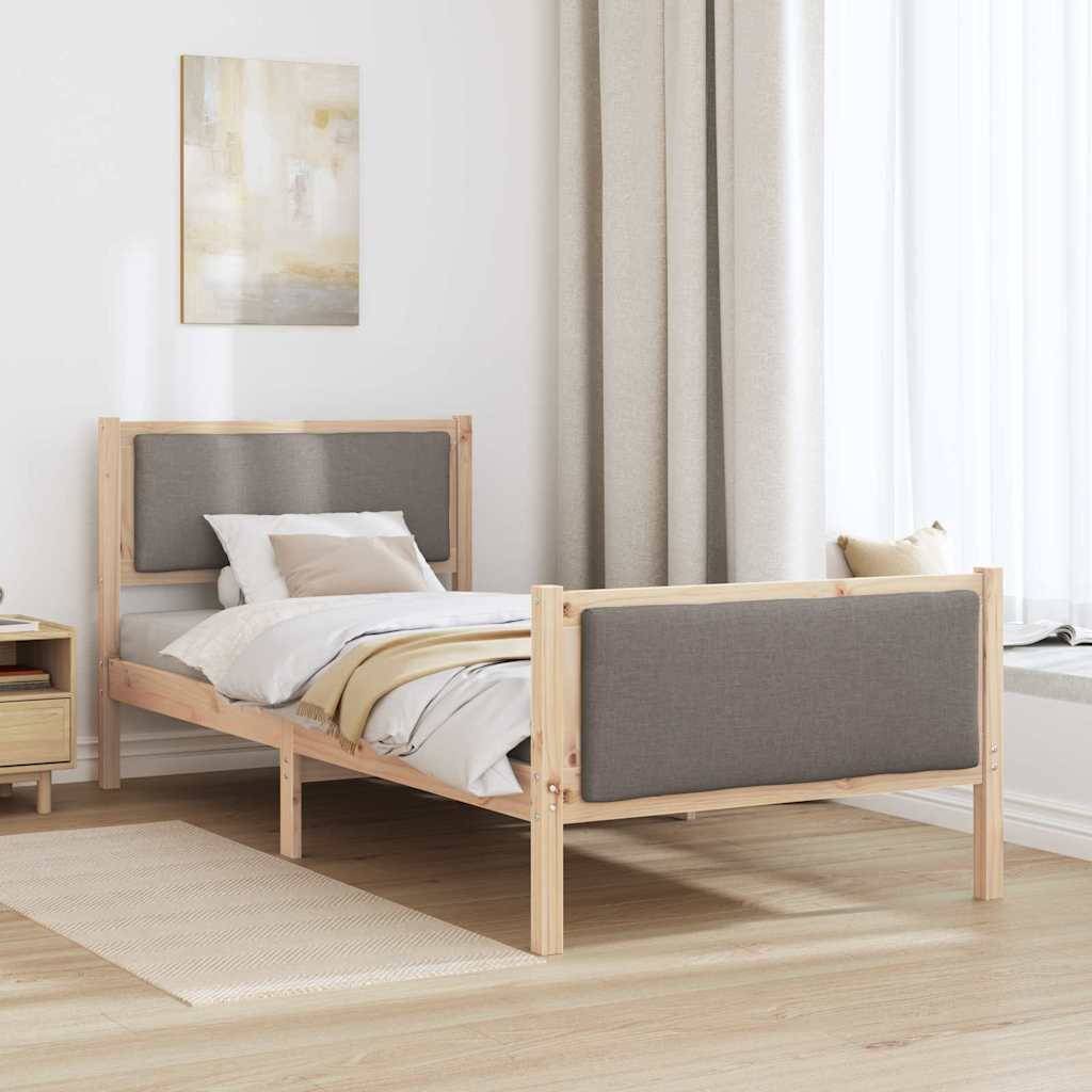 vidaXL Bettrahmen mit Kopfteil Taupe 90 x 200 cm Stoff