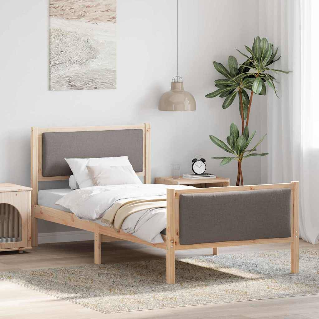 vidaXL Bettrahmen mit Kopfteil Taupe 90 x 200 cm Stoff