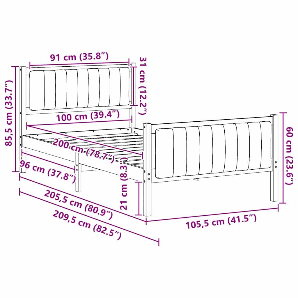 Diagramm eines Bettes mit Abmessungen: Länge 209,5 cm (82,5