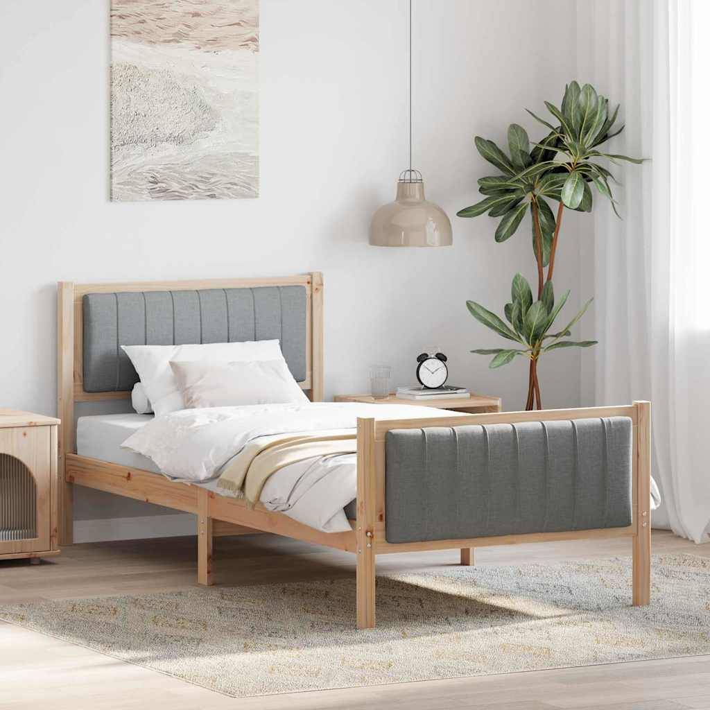 vidaXL Bettgestell Braun und hellgrau 90 x 190 cm Massivholz Kiefer