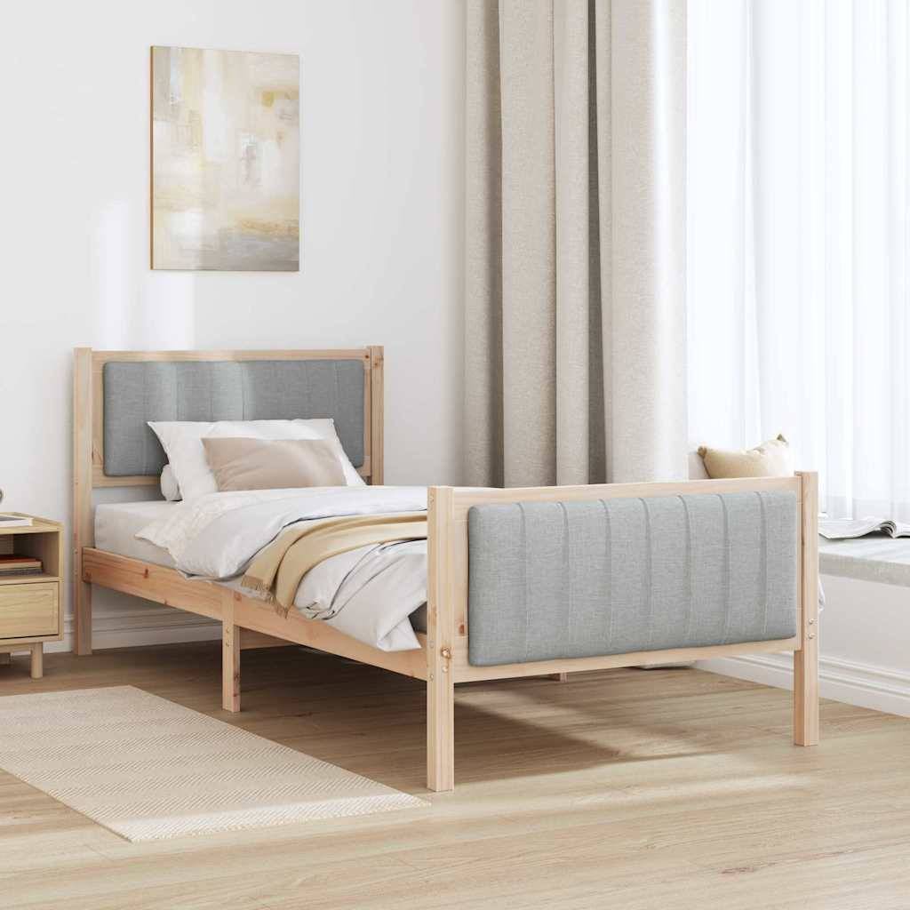 vidaXL Bettgestell Braun und hellgrau 90 x 200 cm Massivholz Kiefer