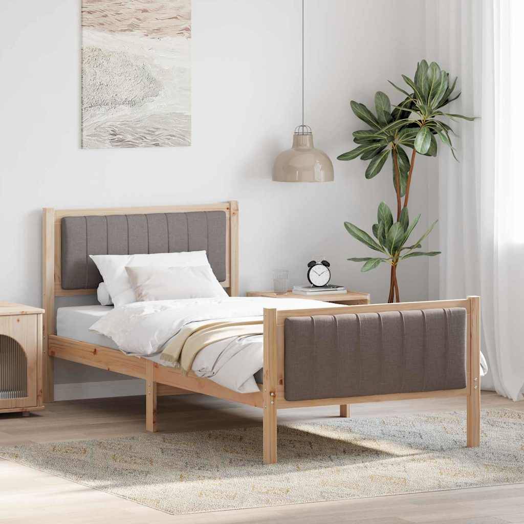 vidaXL Bettgestell Braun und Taupe 90 x 200 cm Massivholz Kiefer