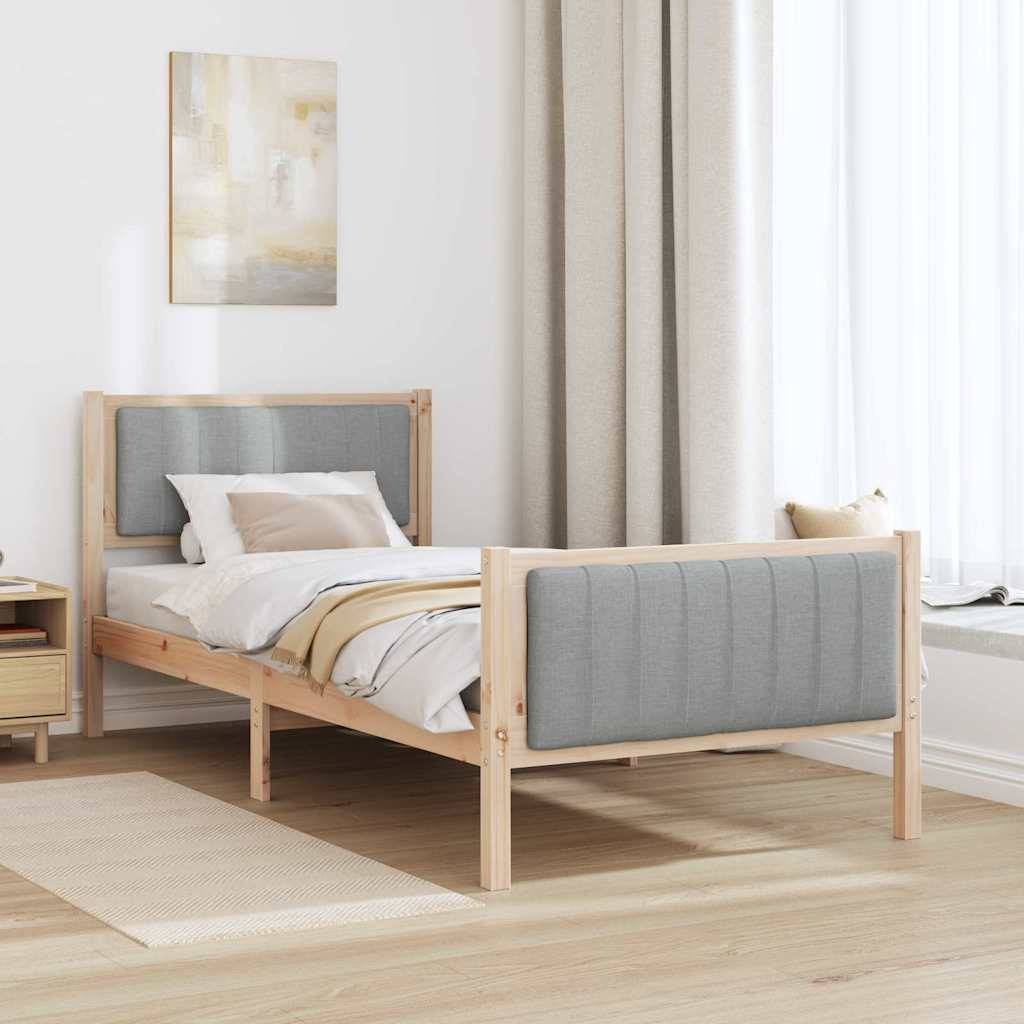vidaXL Bettgestell Braun und hellgrau 90 x 190 cm Massivholz Kiefer