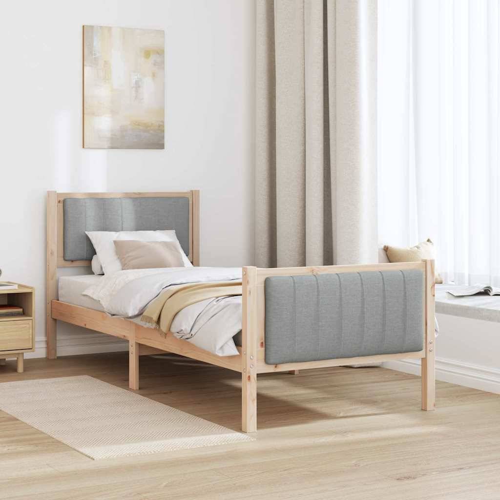 vidaXL Bettgestell Braun und hellgrau 75 x 190 cm Massivholz Kiefer