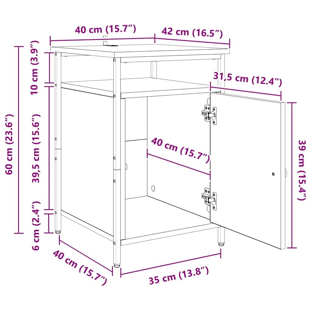 vidaXL Nachttisch 2 pcs Schwarz Eichen-Optik 40 x 42 x 60cm