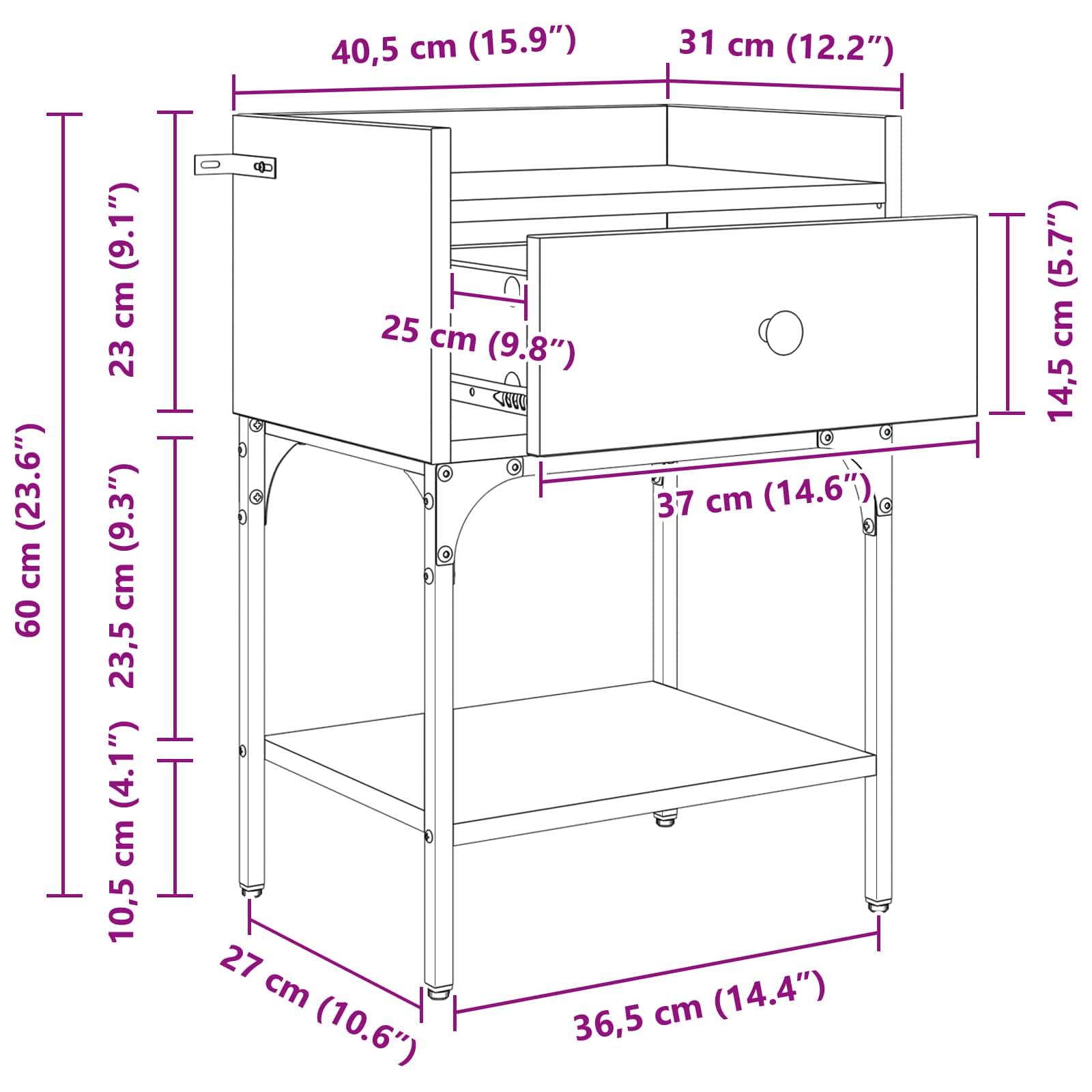 vidaXL Nachttisch mit Schubladen Altholz 40 x 29 x 60 cm Holzwerkstoff