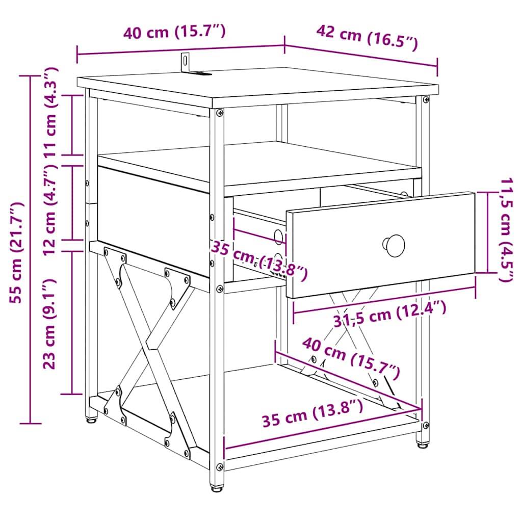vidaXL Nachttisch 2 pcs Artisan-Eiche 40 x 42 x 55 cm Holzwerkstoff