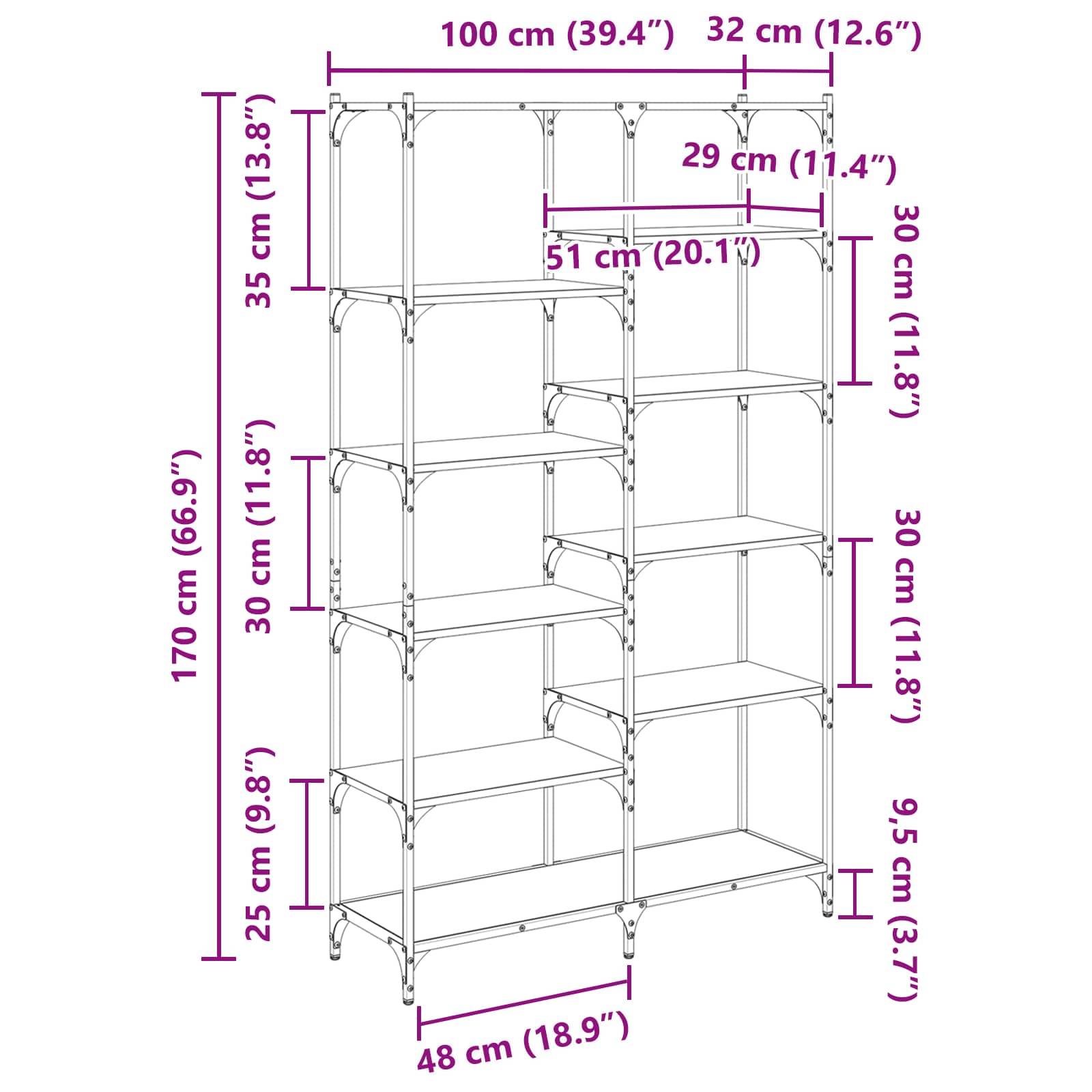 vidaXL Regal Artisan-Eiche 100 x 32 x 170 cm Holzwerkstoff