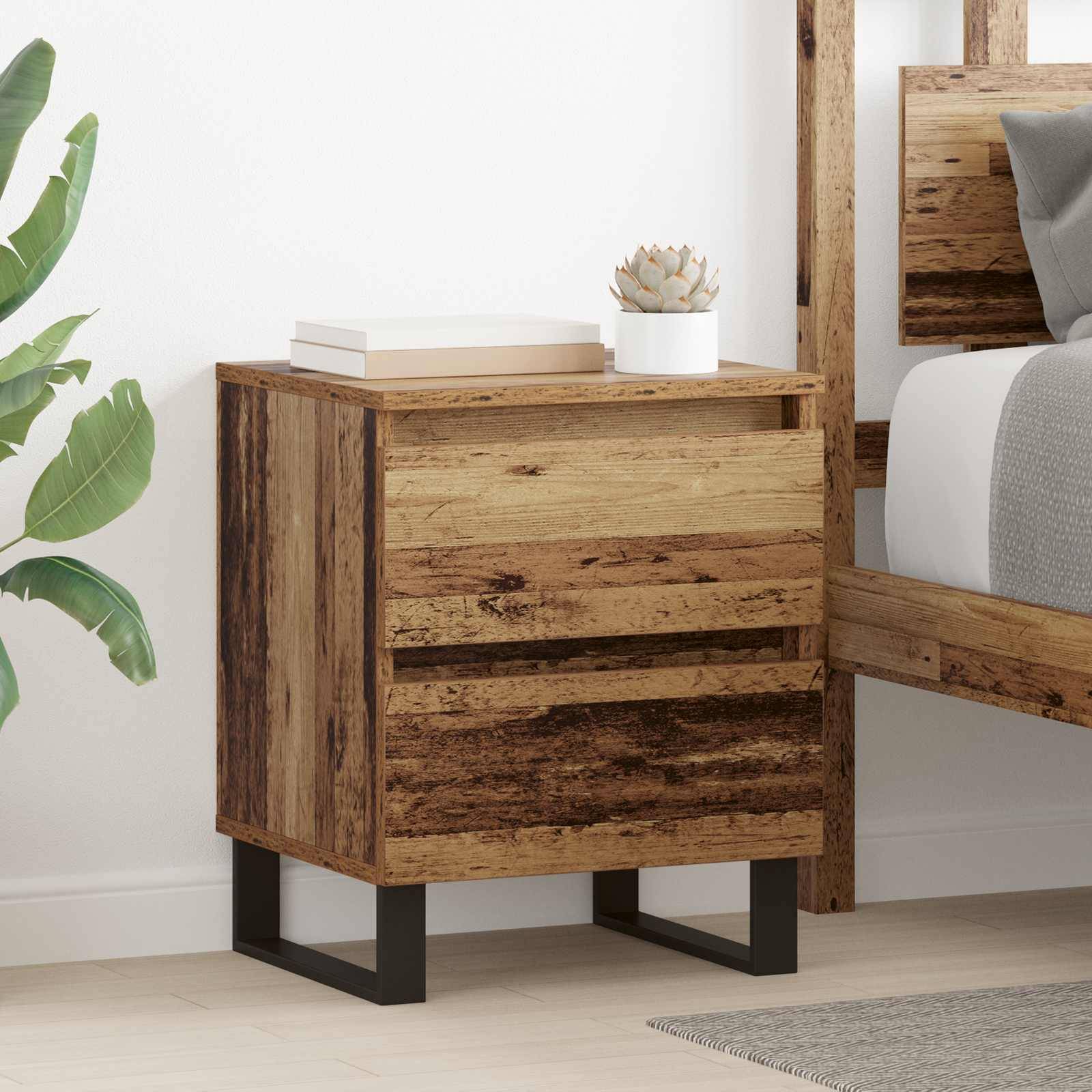 vidaXL Nachttisch mit Schubladen Altholz 40 x 35 x 50 cm Holzwerkstoff