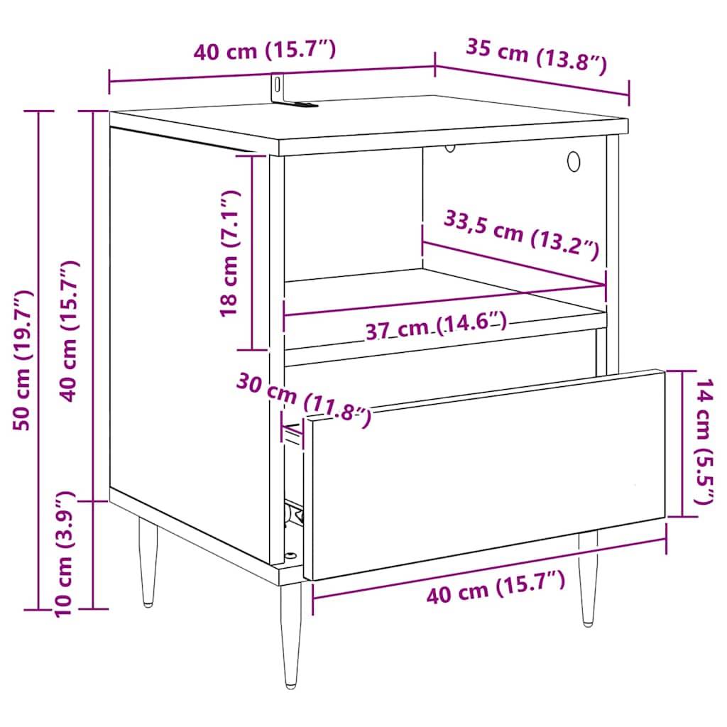 vidaXL Nachttisch 2 pcs Altholz 40 x 35 x 50 cm Holzwerkstoff