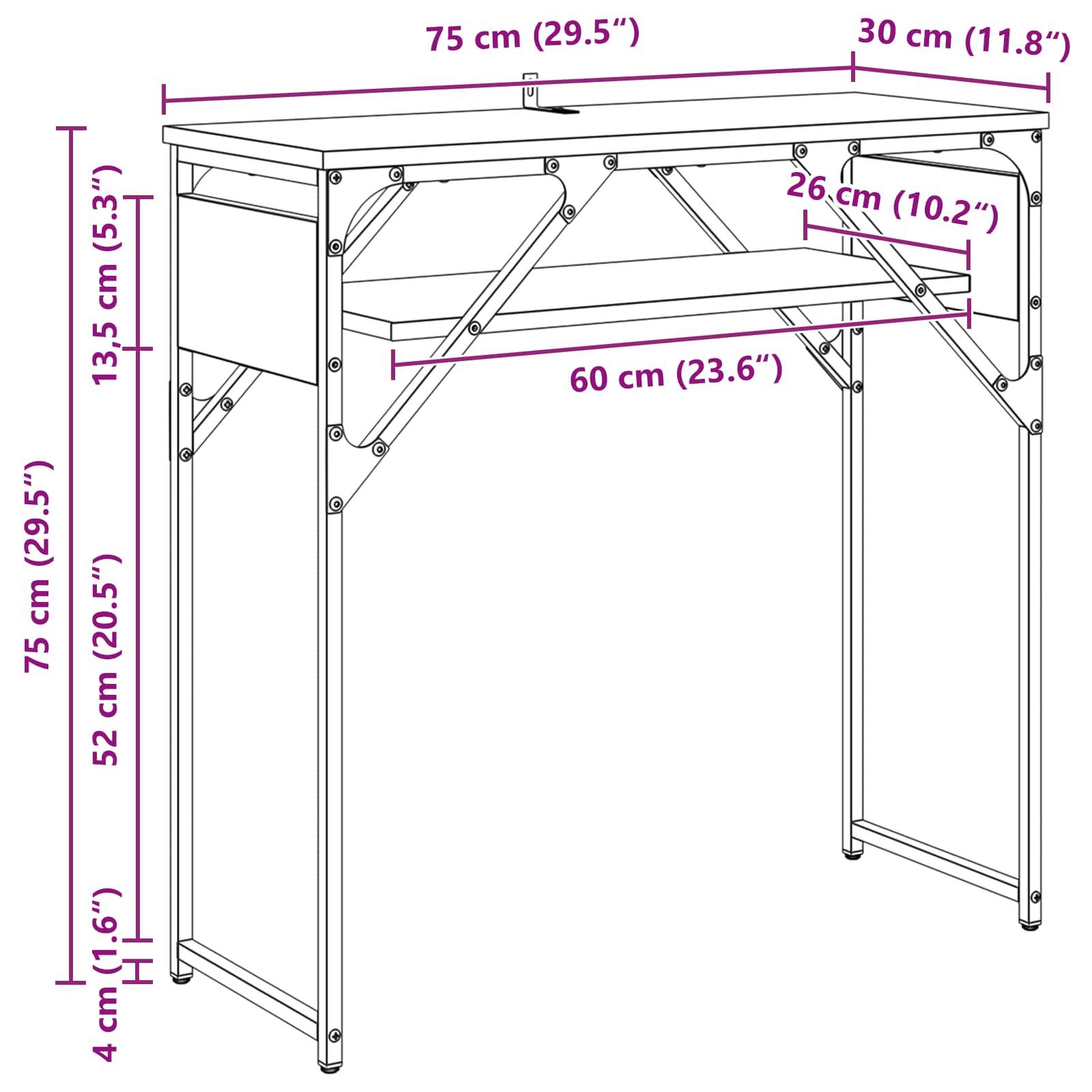 vidaXL Konsolentisch Artisan-Eiche Holzwerkstoff 75x30x75cm