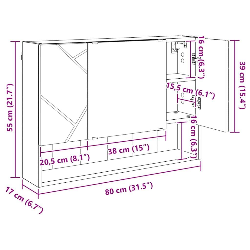 vidaXL Spiegelschrank Graues Sonoma 80 x 17 x 55 cm Holzwerkstoff