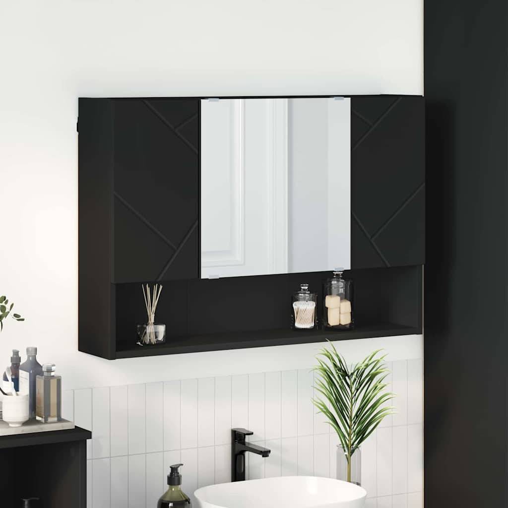 vidaXL Spiegelschrank mit Tür Schwarz 80 x 17 x 55 cm Holzwerkstoff