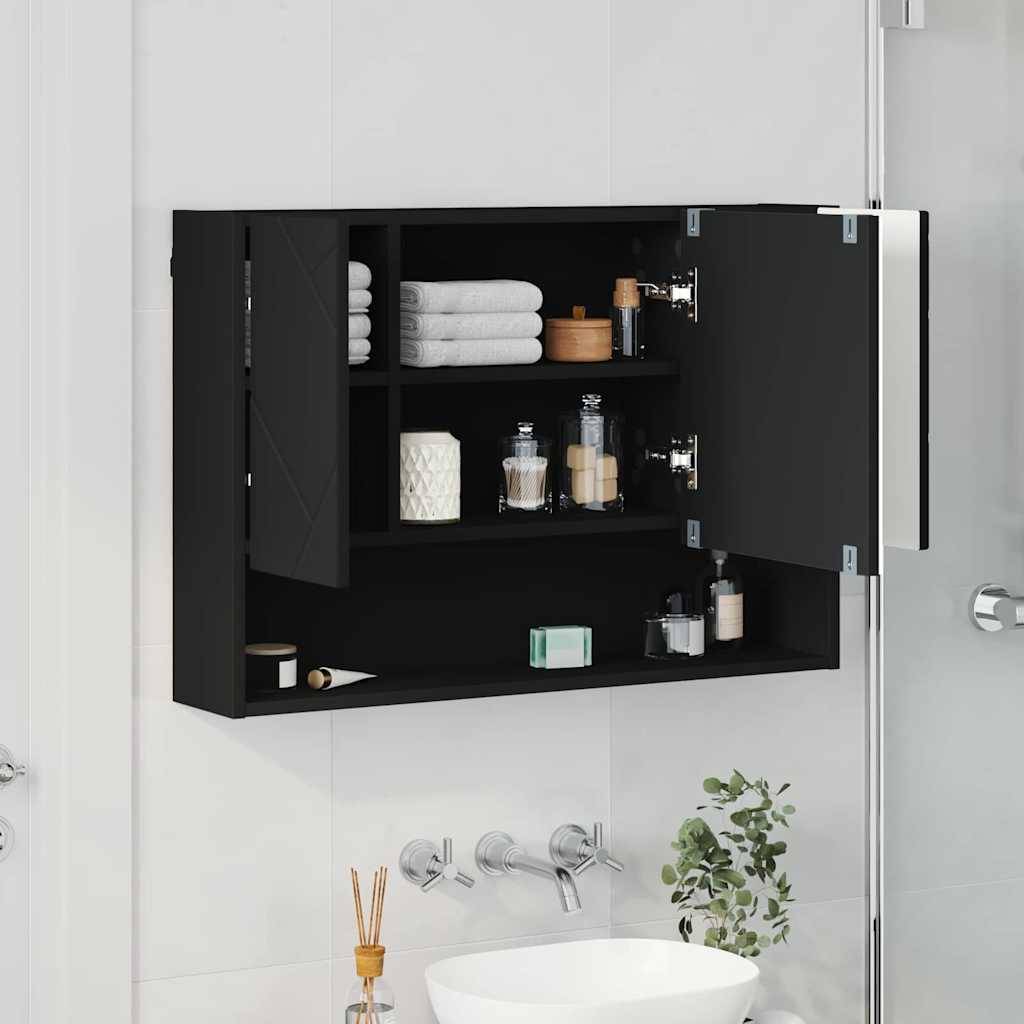 vidaXL Spiegelschrank mit Tür Schwarz 80 x 17 x 55 cm Holzwerkstoff