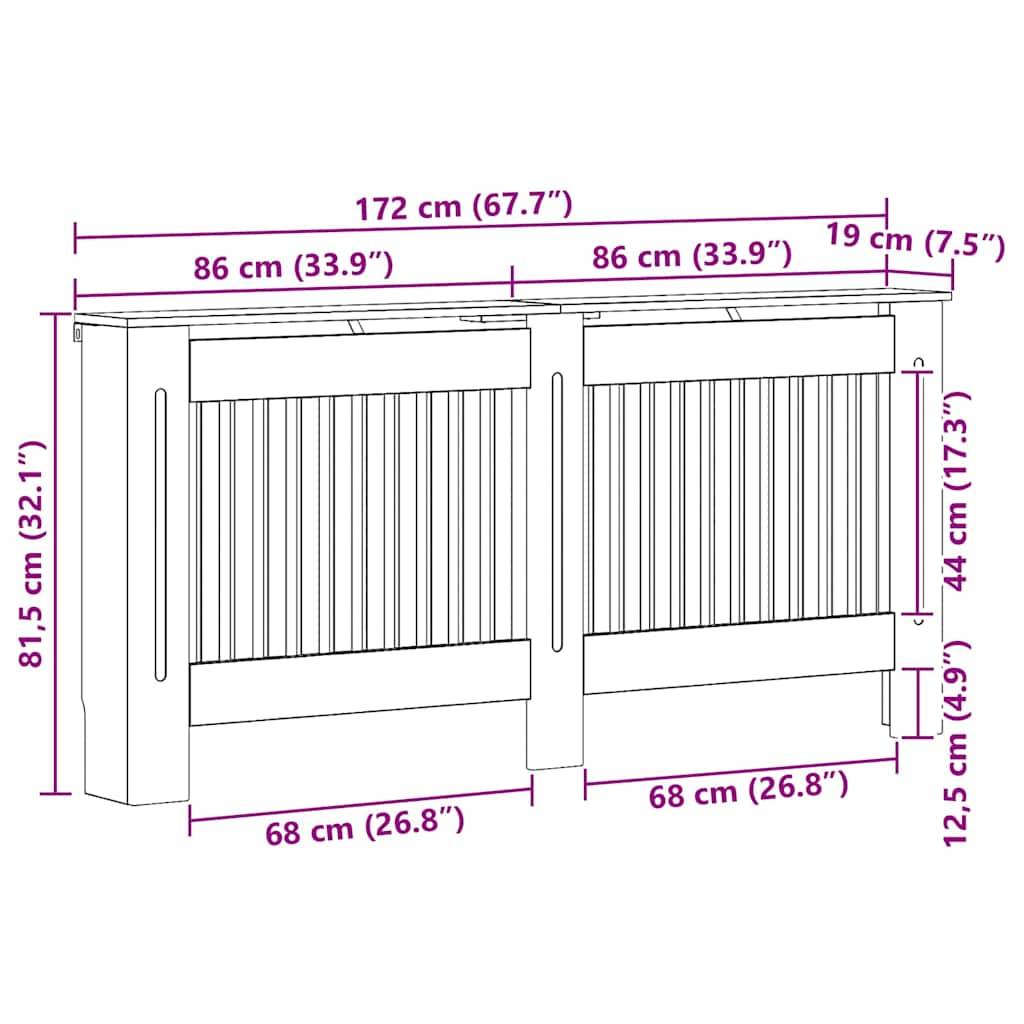 vidaXL Heizkörperabdeckung Schwarz Eichen-Optik 172 x 19 x 81,5 cm