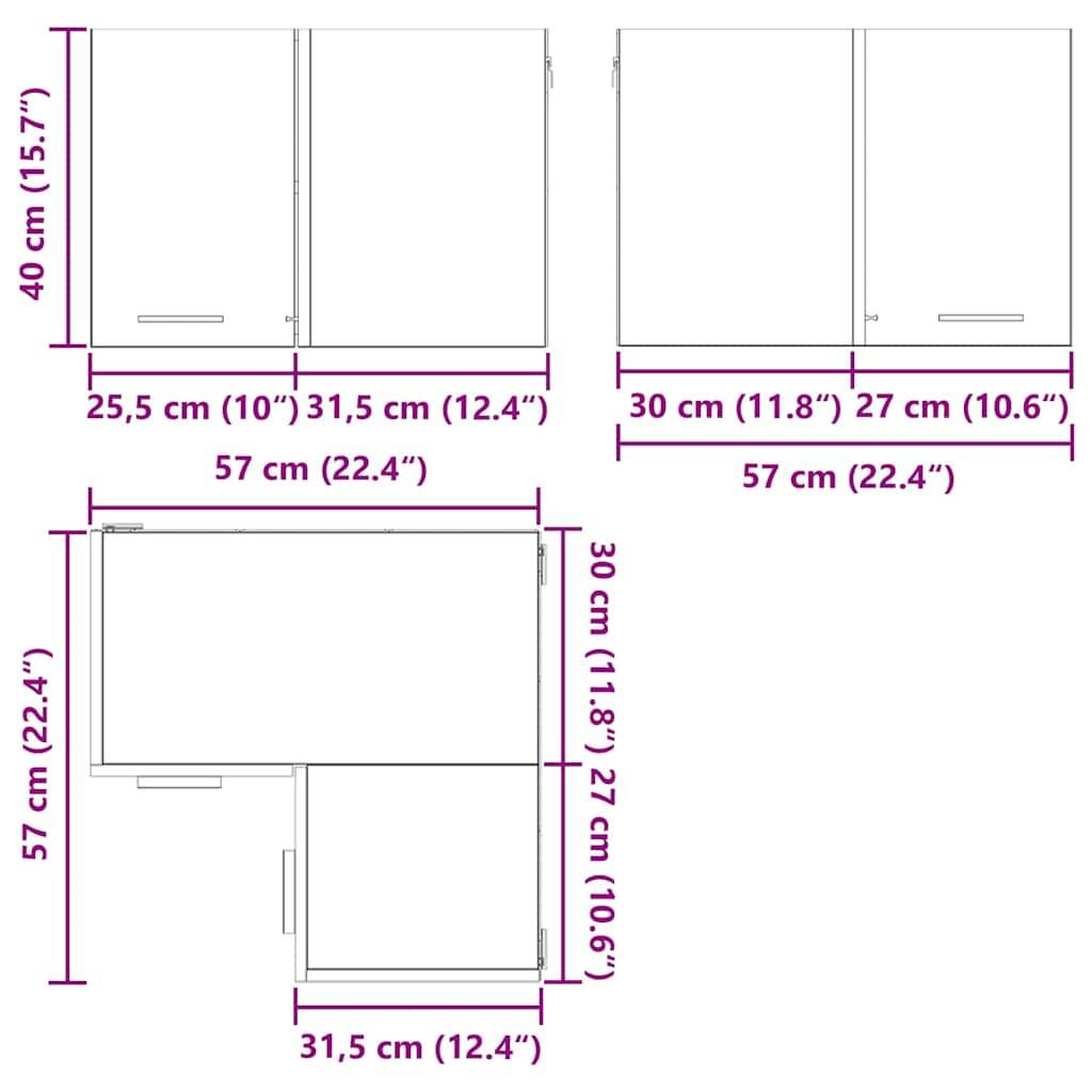 vidaXL Hängeschrank Sonoma-Eiche und Weiß 57 x 57 x 40 cm
