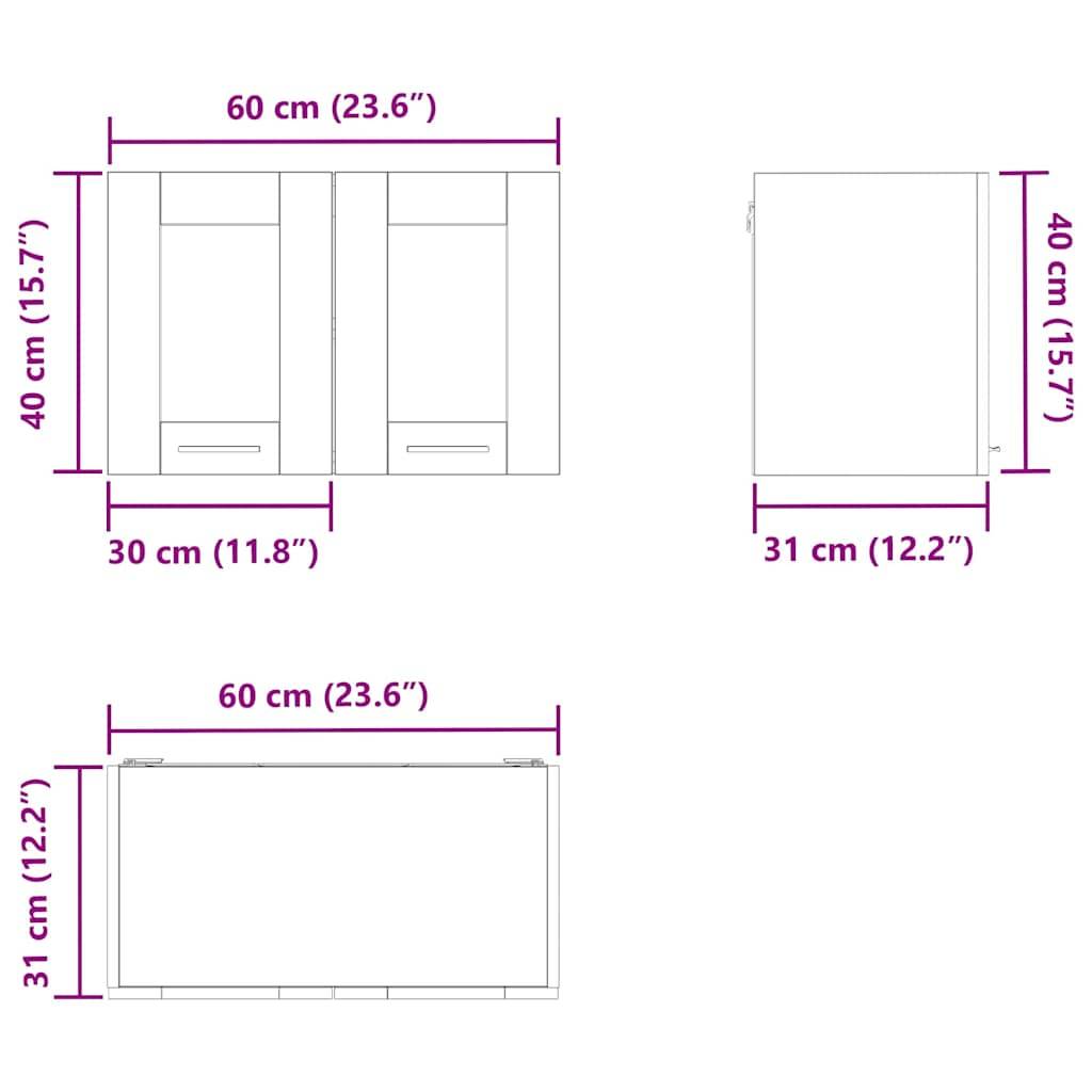 vidaXL Hängeschrank mit Tür 2 pcs Schwarz Eichen-Optik 60 x 31 x 40 cm